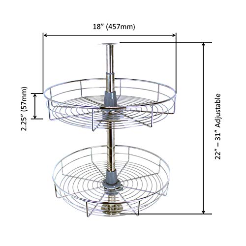 Dowell 18" Round Lazy Susan, 2 Shelves, Kitchen Wall Corner Cabinet Organizer (Chrome 4001 360D) - size: Wall Cabinet Round Shape Dia.18" Full Circle