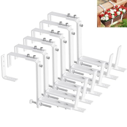 HFHOME Set of 6 Adjustable Window Planter Box Brackets, White Brackets for Window Boxes Planters, Planter Shelving with Adjustable Size The Width of The Bottom of The Planter Box (Patent Registered) - size: Set of 6 - White