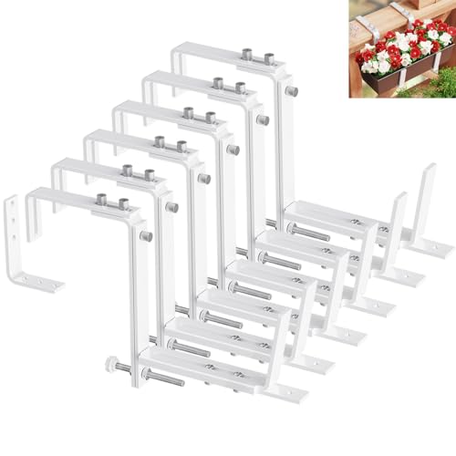 HFHOME Set of 6 Adjustable Window Planter Box Brackets, White Brackets for Window Boxes Planters, Planter Shelving with Adjustable Size The Width of The Bottom of The Planter Box (Patent Registered) - size: Set of 6 - White