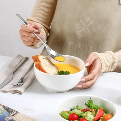 Selamica Ceramic Cereal Bowls set of 6, 24 oz Soup Bowls for Salad, Oatmeal, Microwave Dishwasher Safe, White - color: White, size: 24 Oz