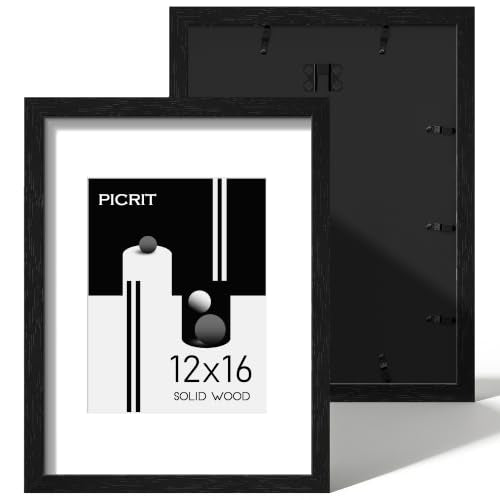12x16 Solid Wood Frame Set of 2, Black Wood Grain Gallery Wall | Fits 8.5x11 Photos With Mat or 12x16 Without Mat, Black Backboard, Vertical or Horizontal Wall Mount, Gallery Wall Decor - color: Black Wood Grain, size: 12x16