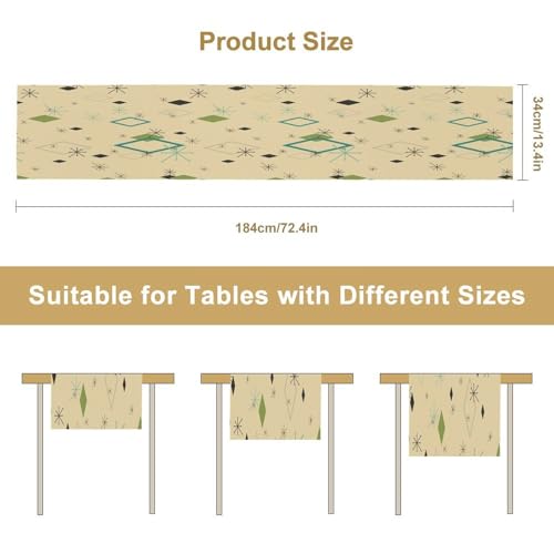 1950s Mid Century Table Runner, Modern Atomic Pattern Absctract Geometric Retro Dinner Runner for Home Kitchen Dining 13x36in - color: Mid Century-1, size: 13x36in