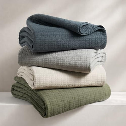 100% Cotton Modern Grid Stitch Quilt Set, King Size, Birch | Pre-Washed Cotton Coverlet Bedspread, Oversized Lightweight 3-Piece Bedding Set for All Season, with 2 Pillow Shams - color: Birch, size: King (110" X 94")