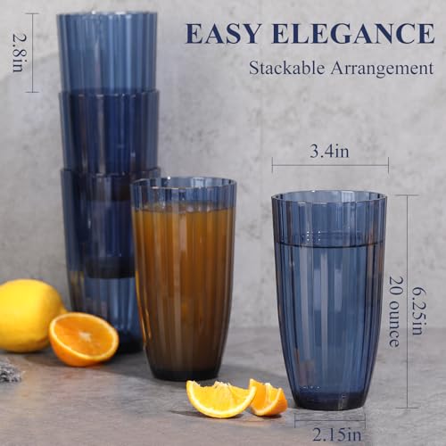 Acrylic Mixed Colors Highball Cups | Plastic Reusable Tumblers | 20oz (Set of 6) | Stackable | BPA-free Tumblers | Shatterproof | Top-rack Dishwasher Safe - color: Blue, size: 20 Ounces