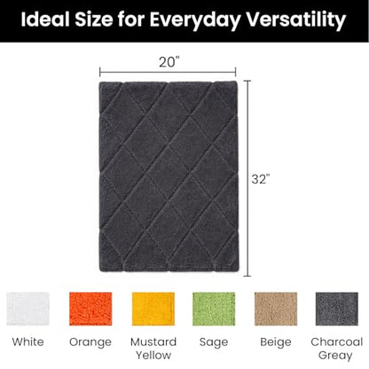 C23 20"x32" 100% Cotton Washable Bath Mat - 210 GSF Non-Slip Rug, Grey | Cushioned spa texture, reliable latex base grip, modern geometric aesthetic, perfect for master baths and guest rooms - color: Grey