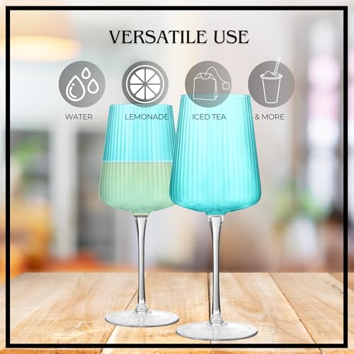 ARTLAND Soho Optic 14 oz Goblet, Set of 4 - Elegant Design, Versatile Use for Wine, Cocktails, Beverages, Durable Construction, Great for Gatherings, Easy to Clean, Thoughtful Gift Idea (Turquoise) - color: Light Turquoise, style: Goblet (4-Piece)