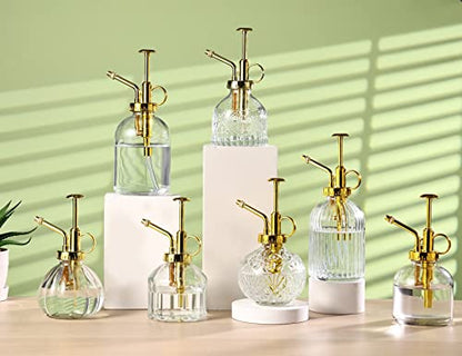Glass Plant Mister Spray Bottle, 6.5" Clear Glass Water Spray Bottle with Gold Top Pump Small Watering Can, Small Plant Sprayer Mister for Indoor Outdoor House(Clear+Gold E) - style: Clear+Gold E
