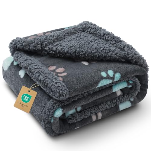 Luciphia Waterproof Dog Blanket Reversible Sherpa Fleece for Small Dogs Cat | Soft Print Pet Blanket Washable Pee Proof, Furniture Protector for Couch Sofa Bed Car, Cozy Throw(57" x 40", Grey Paw) - color: Grey Paw, size: M (57" x40")