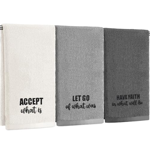 3 Pcs Hand Towels Bathroom Set,Gray,Motivational Language | Embroidered Cotton Farmhouse Towels, Kitchen Decor, Rustic Boho Decorative with Text Labels, Guest Bath Home - color: Gray, style: Motivational Language