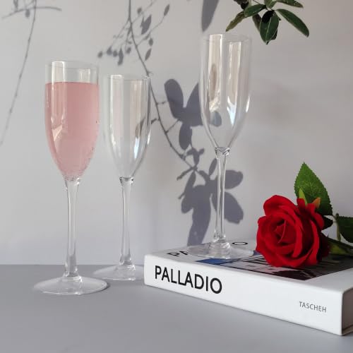 16 Pack Clear Acrylic Champagne Flutes Sparkling Wine Glasses | Unbreakable BPA-Free & Dishwasher Safe, Ideal for Weddings, Picnics & Pool Parties