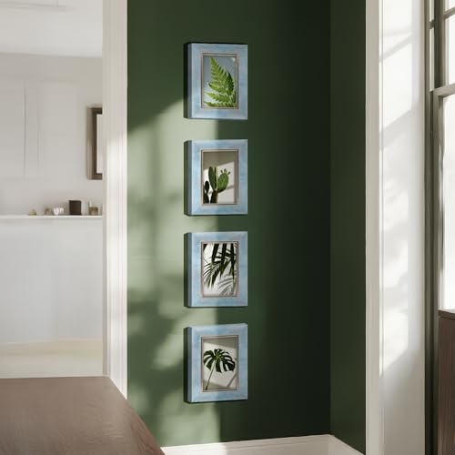 XUANLUO 4x6 Picture Frames Set of 4 Rustic Retro Photo Frame with HD Plastic Cover for Wall Mount and Tabletop Display Family Friends Wedding Gift - color: Blue-4pcs, size: 4×6 inch