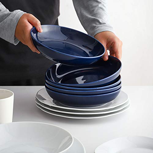 Y YHY Pasta Bowls, 30oz Soup Bowls Salad Bowls Large Serving Bowl Porcelain Pasta Plates Wide and Shallow Bowls Set of 6 Microwave Dishwasher Safe, Blue - color: Blue, size: 30 oz