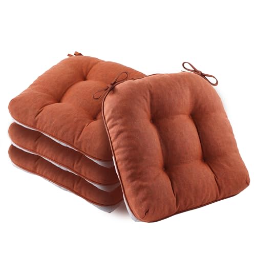 Battilo Chair Cushions for Dining Chairs, 15.5"x15.5"x4", 4 Pack, Caramel | Seat Cushions for Kitchen Chairs with Non-Slip Backing, Indoor/Outdoor Waterproof Chair Seat Pads with Ties - color: Caramel, size: 4 Count(Pack of 1)