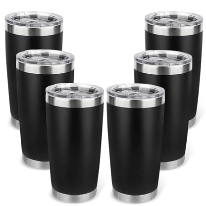 20oz Stainless Steel Tumbler Bulk with Lid, Travel Mug - Double Wall Vacuum Powder Coated Cup - Black, 6 Pack - color: Black, size: 6 Pack