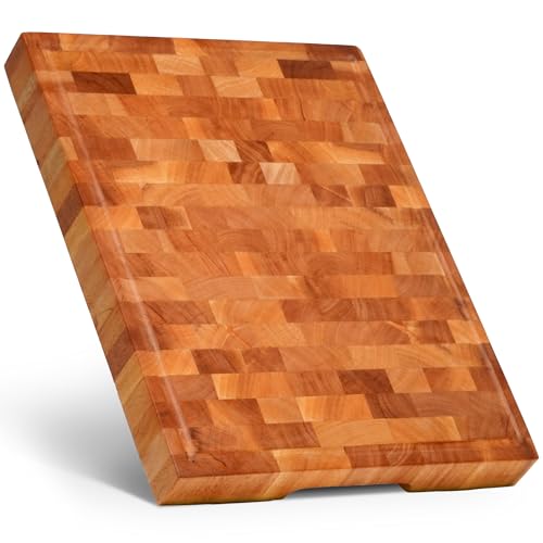 SHUMARU Mahogany End Grain Cutting Board, 17×13×1.6 in – Handmade Butcher Block, Knife-Friendly, Juice Groove, Non-Slip Feet - color: Mahogany | End Grain, size: 17"L x 13"W