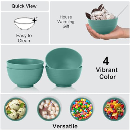 wheat straw snack bowls 10oz set of 8 - Unbreakable Dessert Bowls Dishwasher Safe - Small Handy Bowls for Ice Cream,Yogurt and Fruits. Green - color: Green, size: 10 oz