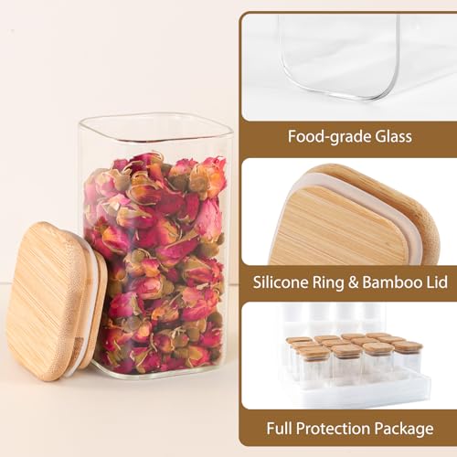 12 Pack 8 oz Square Glass Spice Jars with Lids and Labels – Airtight Small Spice Containers Set, Clear Glass Storage Jars for Seasoning, Spices, Kitchen Pantry Organization - color: Square/8oz/12pcs