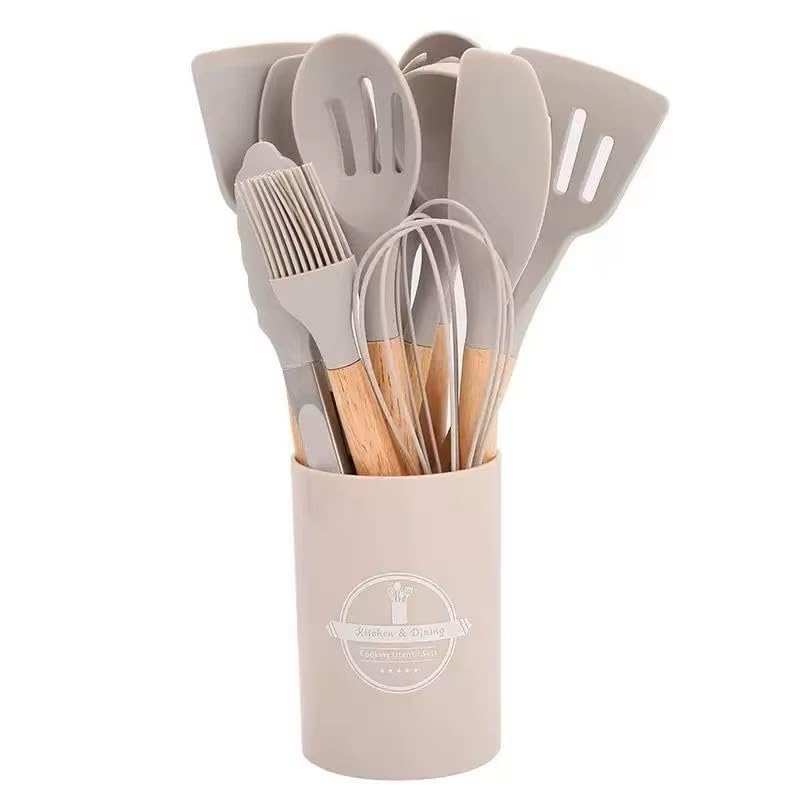Silicone Cooking Utensils Kitchen Utensil Set - 446°F Heat Resistant Silicone Kitchen Utensils Set, Spatula,Turner Tongs, Spoon, Brush, Whisk,Kitchen Gadgets for Nonstick Cookware, BPA Free (Beige) - color: Beige