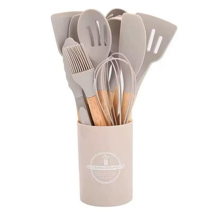 Silicone Cooking Utensils Kitchen Utensil Set - 446°F Heat Resistant Silicone Kitchen Utensils Set, Spatula,Turner Tongs, Spoon, Brush, Whisk,Kitchen Gadgets for Nonstick Cookware, BPA Free (Beige) - color: Beige