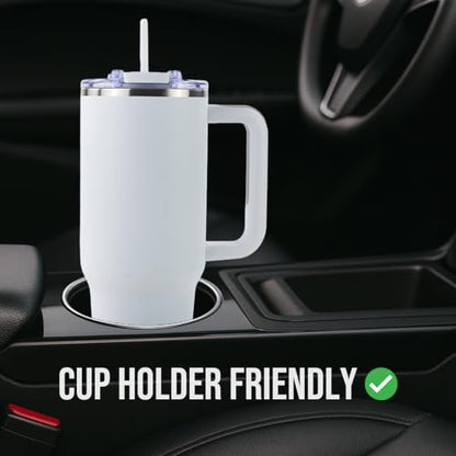 Hogg Big Swig 40oz Tumbler with Handle and Straw - White, 40 oz Tumbler, Insulated Cup with Handle, 40oz Water Bottle with Straw, Thermal Cups, Leak Proof Lid, Travel Mugs, Stainless Steel - color: White