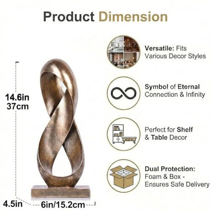 14.6" Tall Abstract Bronze-Finish Knot Sculpture, Modern Resin Infinity Loop Statue, Modern Tabletop Decor for Coffee Table, Bookshelf, Mantel, Entryway, Living Room Office Accent Centerpiece