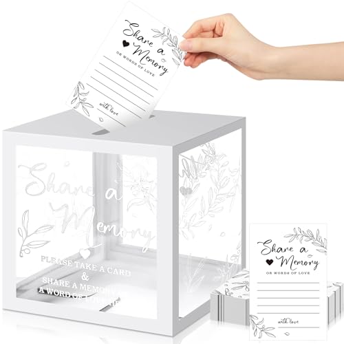 Pajean 50 Pcs Greenery Share a Memory Card, Celebration of Life Cards Box | Memory Box for Funeral Wedding Birthday Graduation Bridal Shower Baby Shower Guest Card Ideas Supplies Decoration - color: White