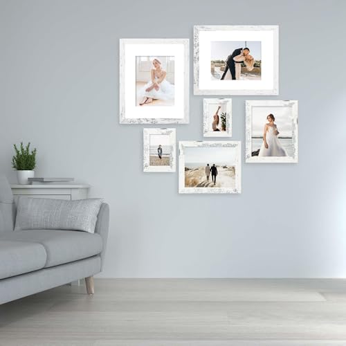 iRahmen 8.5x11 Picture Frame Set of 4, Distressed White Certificate Frame with Real Glass, Wood Photo Frames 8.5 by 11 Diploma Document for Wall Hanging and Tabletop Display - color: Distressed White, size: 8.5X11