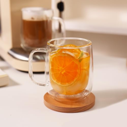 CNGLASS Large Double Wall Glass Coffee Mug 15.2oz,Clear Insulated Glass Espresso Cup with Big Handle,set of 1 - color: 15.2oz(1-pack)