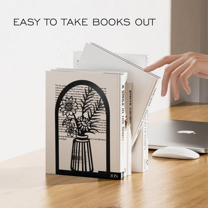 3 Pair Metal Bookends,Decorative Book Ends for Shelves,Non-Slip Book Stopper for Heavy Books,Flower Shelf Holder for Home School Office