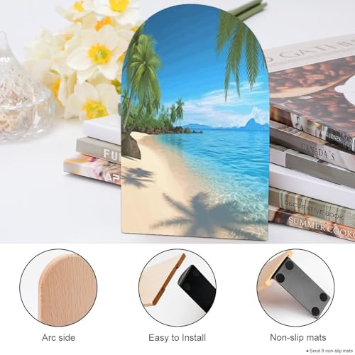 Personalized Hawaiian Beach with Palm Trees Book Ends for Shelves, Large Heavy Duty Wooden Bookends with Non-Skid Metal Base Book Holder Decorative Book Stopper for Home Office Supplies 1 Pair