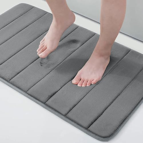Buganda Memory Foam Bath Mat 34 x 20, Ultra Soft Absorbent Bathroom Rugs | Grey, Machine Washable Quick Dry Bath Mats for Bathroom Floor, Shower and Tub, Home Decor Accessories - color: Grey, size: 34" X 20"