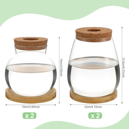 Layhit 4 Pcs Plants Propagation Stations vases Glass Planters with Wooden Lid and Bamboo Stand for Hydroponic Plants Gardening Gifts for Women Mom Home Office Tabletop Decoration(Lovely Style) - style: Lovely Style