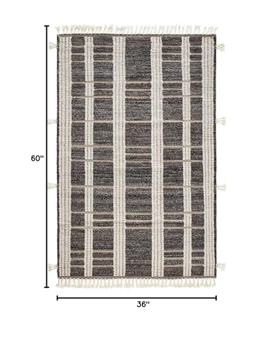 Dash & Albert Tory Grey/Ivory Plaid Hand Knotted Wool Rug, 3'x5' | /Ivory Hand Knotted Wool Rug, , Plaid Pattern - size: 3' x 5' (Rectangular)