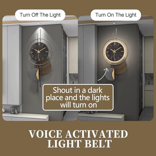 Modern Wall Clock for Living Room,Large Black Decorative Wall Clock with Light,Creative Silent Clock Battery Operated Metal Wall Art for Entryway/Bedroom/Office/Dinning Room/Kitchen Decor - size: 11"W x 26"H