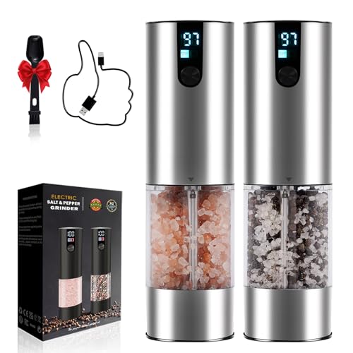 Electric Salt and Pepper Grinder Set, Rechargeable Salt and Pepper Mill | Adjustable Coarseness Easy Filling, LED Light, 120ml Large Capacity for Kitchen, Outdoors, Christmas Gift