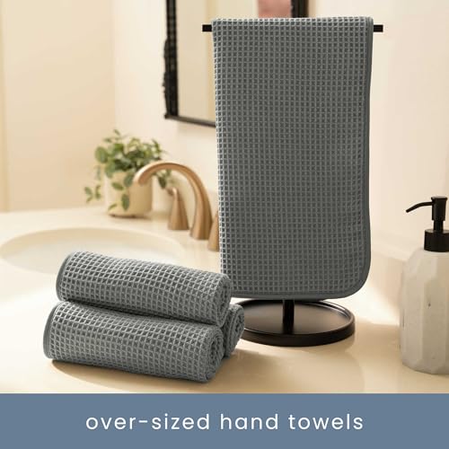 S&T INC. Aura Waffle Bath Towel Set, 6 Pieces, Grey | 2 Bath Towels, 2 Hand Towels, 2 Wash Cloths, Absorbent Microfiber, Quick-Dry and Lightweight, 420GSM - color: Grey