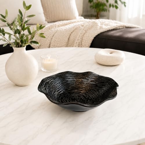 Decorative Bowl, 8" Black Ceramic Decor for Coffee Table & Entryway | Modern Home Decor, Tabletop Bowl