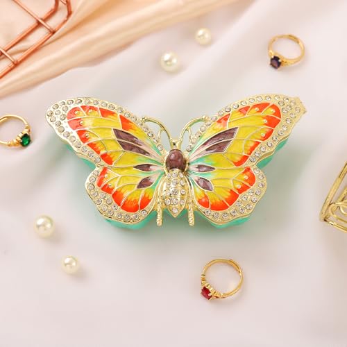 QIFU Hand Painted Colorul butterfly Style Enamel Trinket Box Hinged, Elegant Jewelry Box to Store Jewelry in Style - style: Butterfly