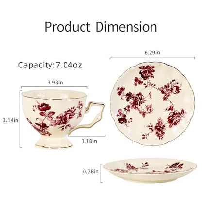 KAMMAK Tea Cups and Saucers Set of 2, 7 oz Porcelain Coffee Cups, 562N | Stackable Espresso Mugs, Ceramic Demitasse for Coffee, Cappuccino, Latte, Americano, Tea - size: 7KPSP562N