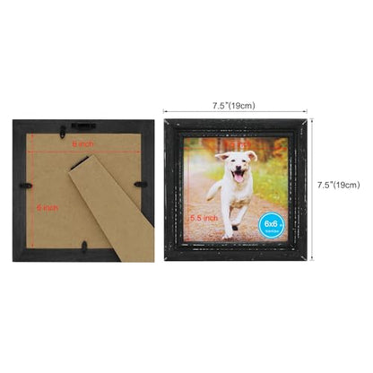 6x6 Picture Frame Made of Solid Wood High Definition Glass Rustic Antique Designs Small Photo Frame for Tabletop Display and Wall Mounting, Distress Black - color: Distress Black B, size: 6" X 6"