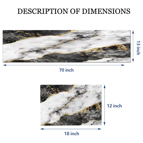 Mcalk Black Marble Table Runner and Placemats Set of 6, Marble Print Placemats, Modern Cloth Place Mats Indoor for Kitchen,Washable Linen Material for Dining Table - color: 02black