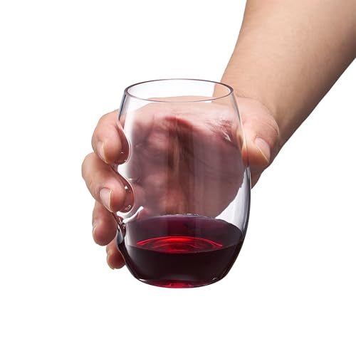 Unbreakable European Plastic Crystal, Stemless Wine Glasses | Set of 4, 13.5 OZ | Acrylic Tritan Set with 3-Finger Indentations - Clear Short Tumbler Set, BPA Free, Reusable, Naturally Aerates Wine - color: Clear, size: Set of 4