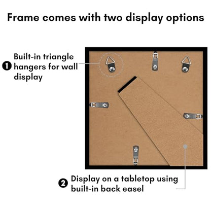 Americanflat 10x10 Picture Frame 2-Pack - Matted to 8x8 - Black | Slim Molding construction, Polished plexiglass front, wall or tabletop display with included easel, triangle hangers included - color: Black, size: 10x10