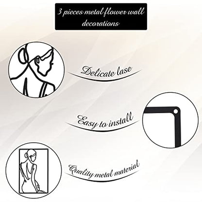 CHENGU 3 Pieces Metal Minimalist Abstract Woman Wall Art Line Drawing Wall Art Decor Single Line Female Home Hanging for Kitchen Bathroom Living Room - style: Elegant Style
