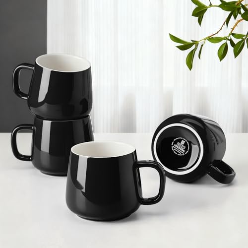 Teocera Ceramic Coffee Mug Set of 4-12 oz Coffee Mugs with Large Handles for Hot or Cold Drinks Like Latte, Cocoa, Tea or Juice - Smooth Ceramic, Dishwasher Safe，Black - color: Black