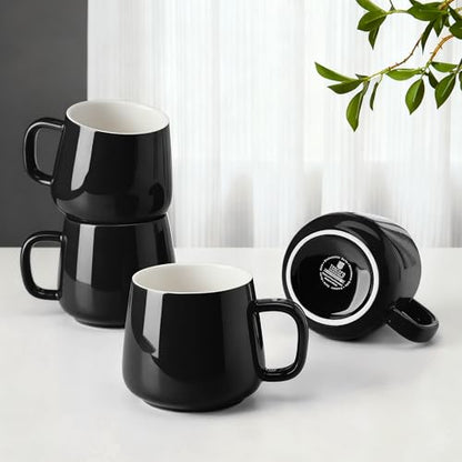 Teocera Ceramic Coffee Mug Set of 4-12 oz Coffee Mugs with Large Handles for Hot or Cold Drinks Like Latte, Cocoa, Tea or Juice - Smooth Ceramic, Dishwasher Safe，Black - color: Black