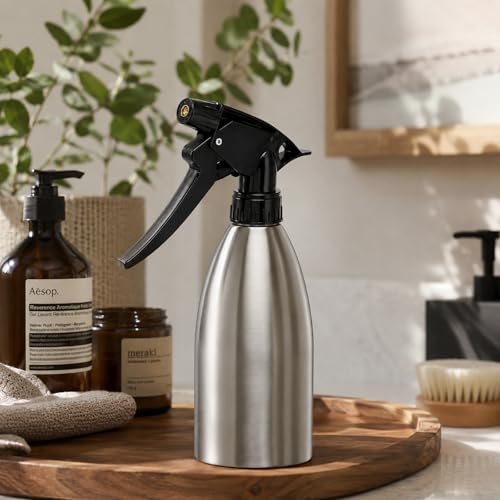304 Stainless Steel Plant Spray Bottle 500ml, 16oz Refillable Garden Mister for Indoor Plants, Leaf Cleaning & Humidity Control, Durable Metal Spray Bottle for Gardening, Hair, Cleaning