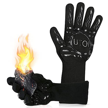 BBQ Grill Gloves, 1472°F Heat Resistant Barbecue Gloves Oven Mitts, Silicone Non-Slip Cooking Gloves for Kitchen, Grilling and Baking, EN407 Certified, 13 inch Long, Black, XL Size - color: Black Bbq Gloves