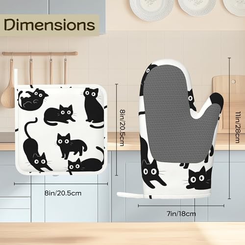 Oven Mitts and Pot Holders Cute Black Cat Silicone Kitchen Accessories Set of 4 Heat Resistant Gloves Potholder Non-Slip Grip for Chef Cooking Baking Grilling BBQ - color: Cute Black Cat