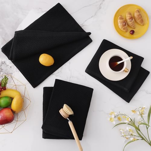 Homaxy 100% Cotton Oversized Waffle Weave Kitchen Towels 8-Pack, Black | 20 x 28 Inches, Ultra Soft Absorbent Dish Towels, Quick Drying Large Cleaning Towels - color: Black, size: 20 X 28 - 8 Pack